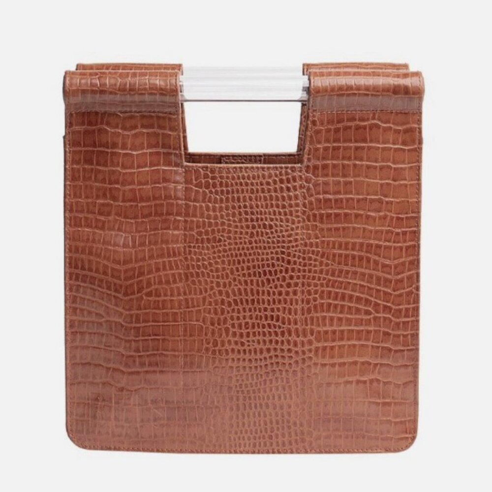 Béis The Crossbody In Cognac Croc Brown Faux Leather Convertible Purse